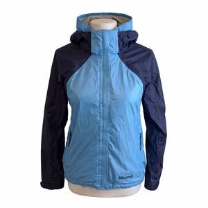 Marmot Womens Blue Ripstop Hooded Rain Jacket Windbreaker M Gorpcore